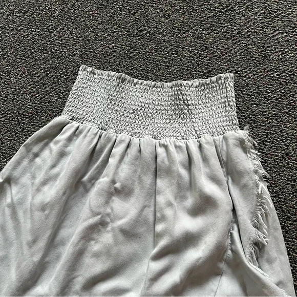 Pastel Baby Blue High Waisted Stretch Midi Maxi Ruffle Frayed Hem Modest Skirt L - Picture 5 of 16